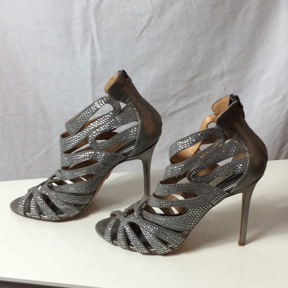 Badgley Mischka Silver Strappy Heels - Picture 4 of 10